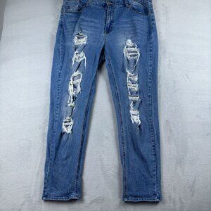 Forever 21 Skinny Jeans Distressed Denim Womens Size 18 High Rise Blue